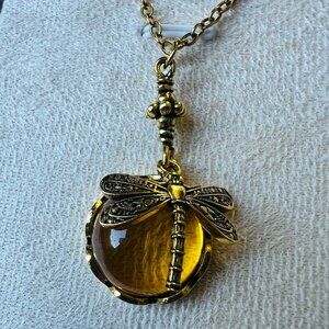 Dragonfly pendant necklace (yellow, vintage style)
